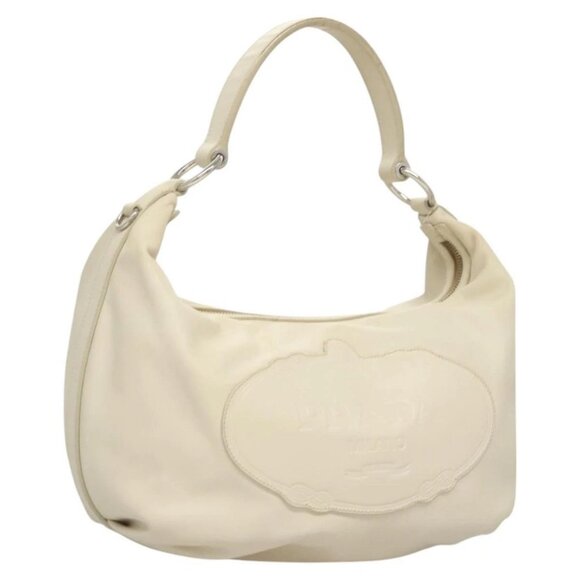 PRADA Shoulder Bag Leather White Silver Auth 120385 - Picture 1 of 16
